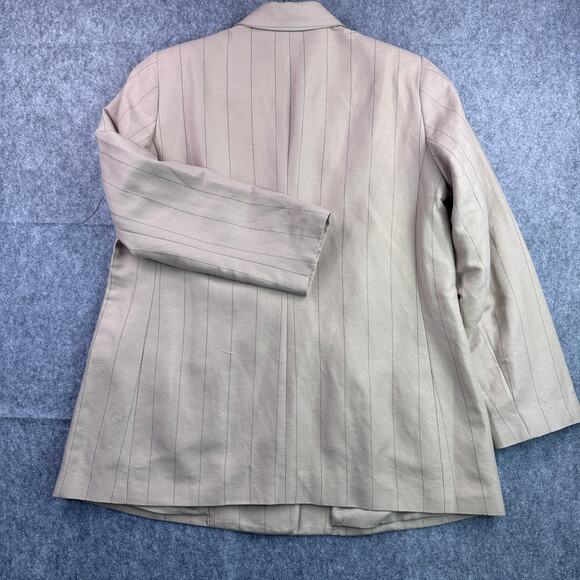 Express Women's Tan/Black Pinstripe Double Breasted Long Sleeve Blazer - Picture 3 of 7